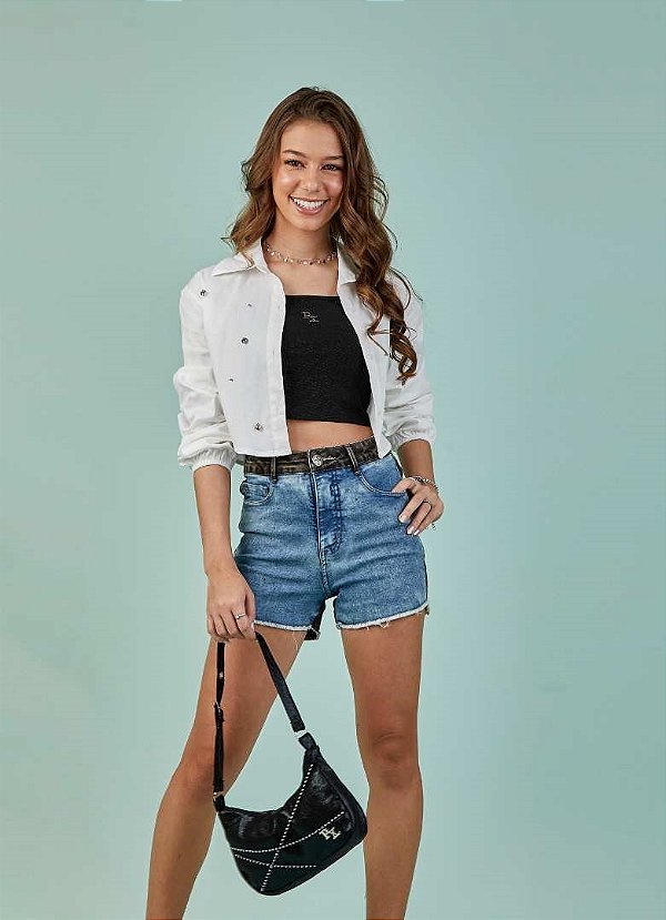 CAMISA CROPPED TEEN EM TRICOLINE COM BORDADOS E TOP - PINK X