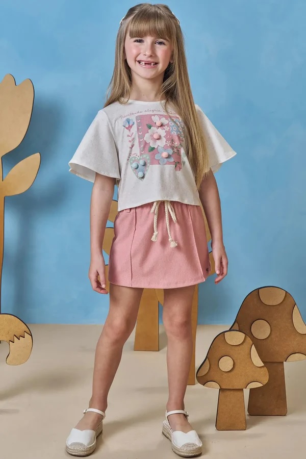 CONJUNTO INFANTIL BLUSA BOXY E SHORT SAIA - INFANTI
