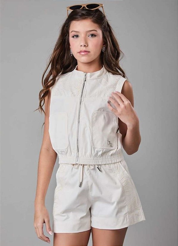 CONJUNTO TEEN SHORT E COLETE BORDADO - PINK X