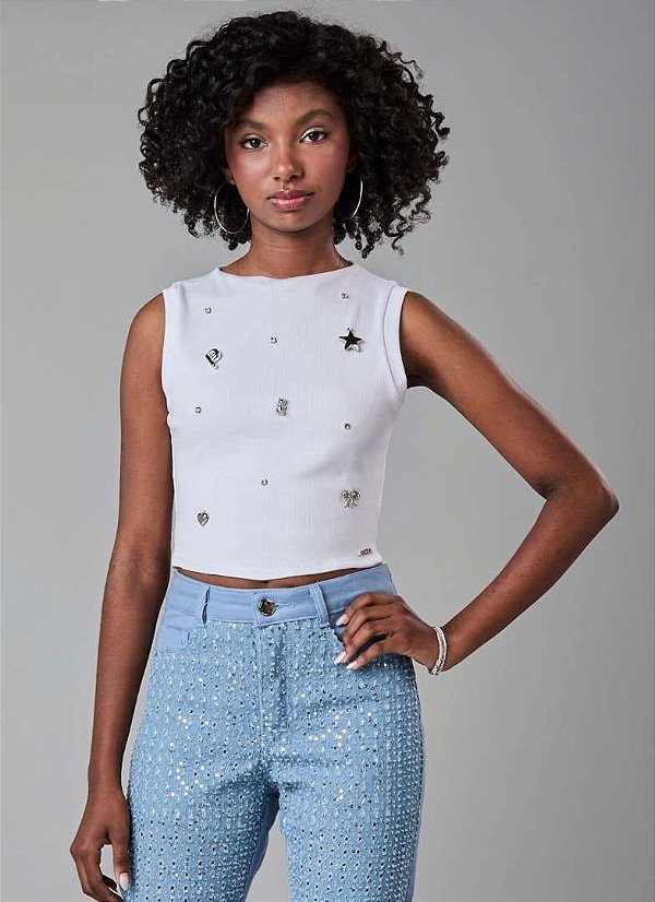 REGATA TEEN CANELADA COM APLICAÇÕES - PINK X