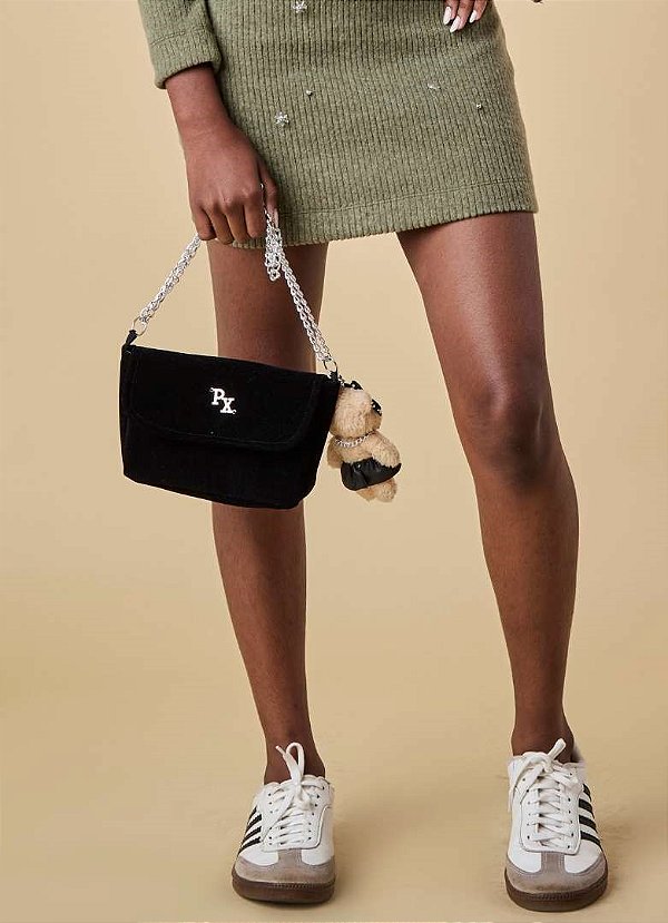 BOLSA EM LINHO COM CORRENTE E URSINHO - PINK X