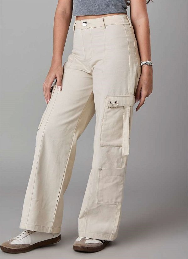 CALÇA TEEN WIDE CARGO EM SARJA - PINK X