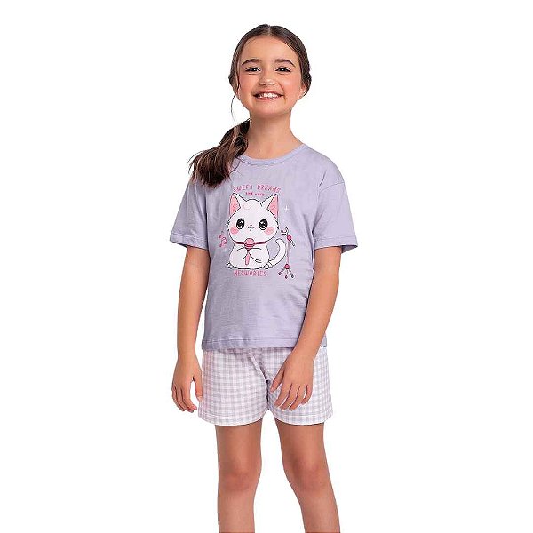 PIJAMA INFANTOJUVENIL FEMININO BLUSA E SHORT - FAKINI
