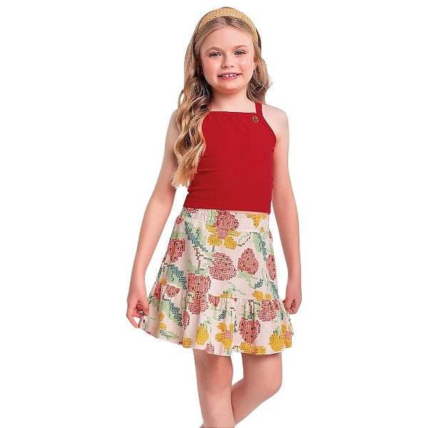 CONJUNTO INFANTIL FEMININO REGATA E SHORT SAIA - FAKINI