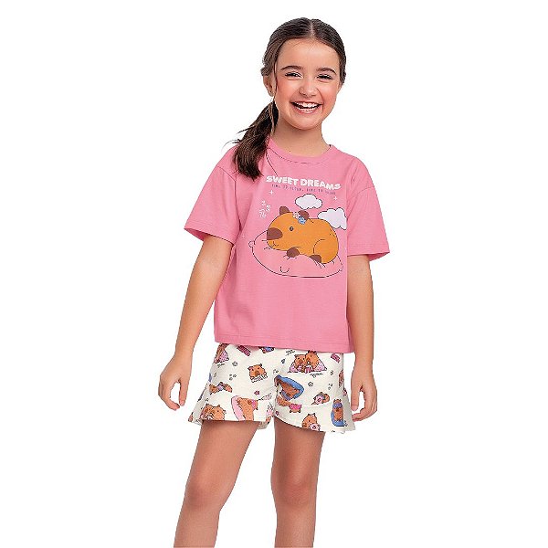 PIJAMA INFANTOJUVENIL FEMININO BLUSA E SHORT - FAKINI