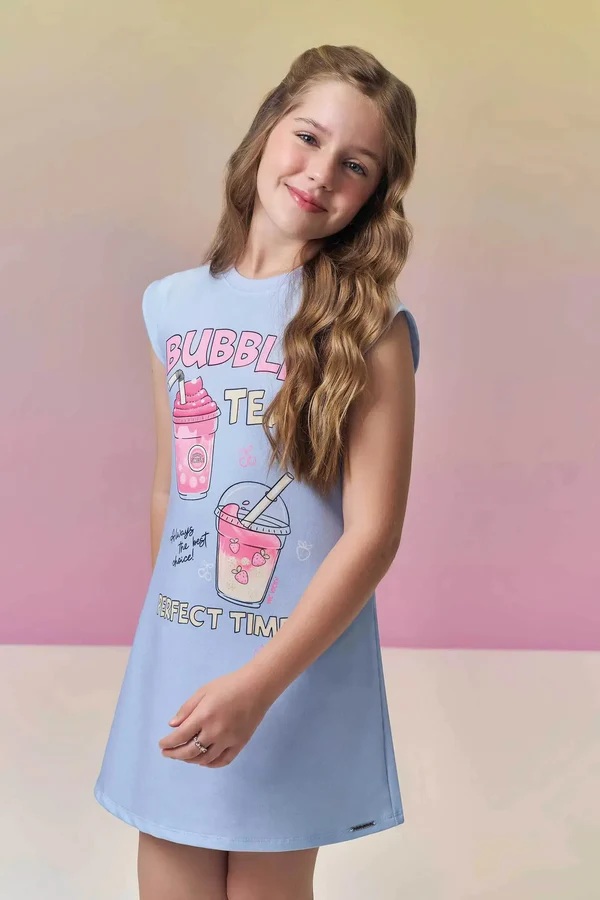 VESTIDO INFANTOJUVENIL EM MOLECOTTON - VIC & VICKY