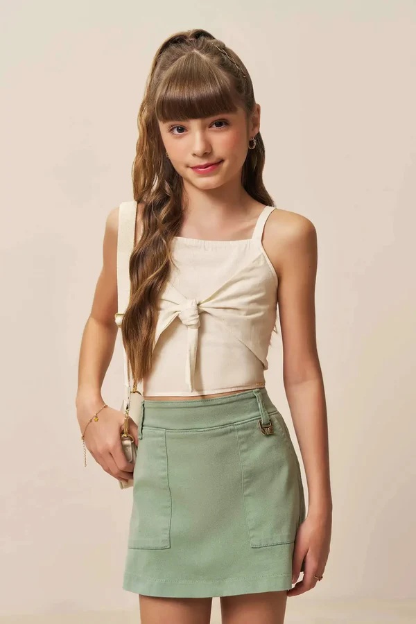 CONJUNTO TEEN BLUSA DE ALÇA E SHORT SAIA - VIC & VICKY