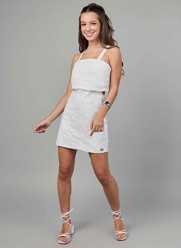 VESTIDO TEEN EM LAISE BORDADA COM PAETÊ - PINK X