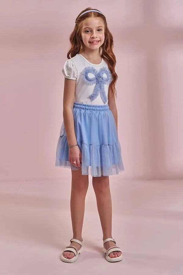 CONJUNTO INFANTOJUVENIL BLUSA E SAIA EM TULE - KUKIÊ