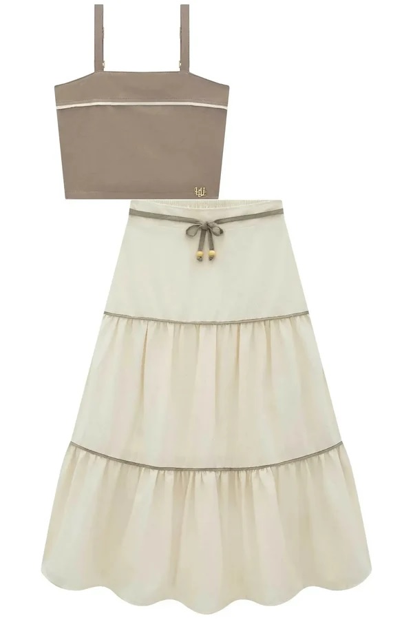 CONJUNTO TEEN DE REGATA E SAIA MIDI EM LINHO - LILIMOON
