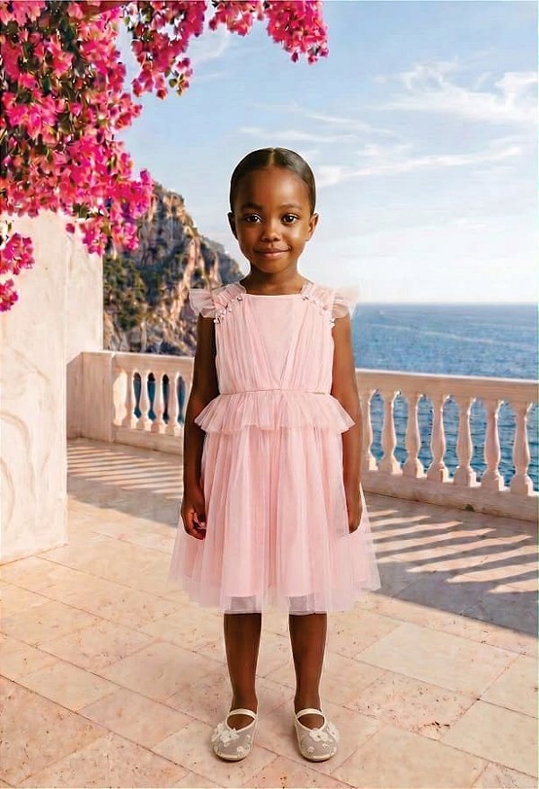 VESTIDO INFANTIL DE TULE COM PÉROLAS - BAMBOLLINA