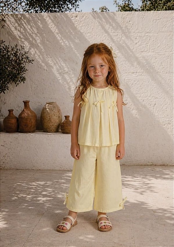 CONJUNTO INFANTIL BLUSA E CALÇA DE TRICOLINE - BAMBOLLINA
