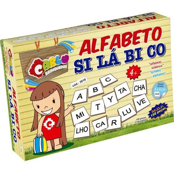 Brinquedo Pedagógico (madeira) Alfabeto Silabico 150 Pecas - Carlu