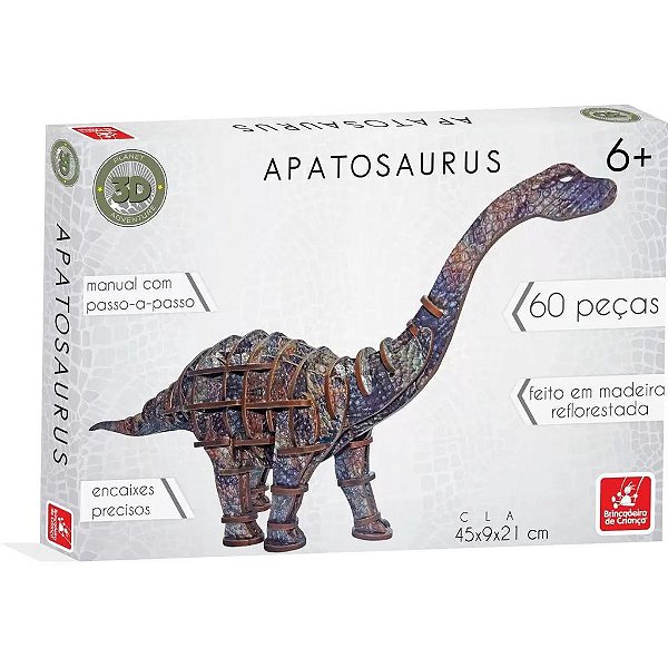 Brinquedo Pedagógico (madeira) Apatosaurus 3d Com 60 Peças - Brincadeira De Criança