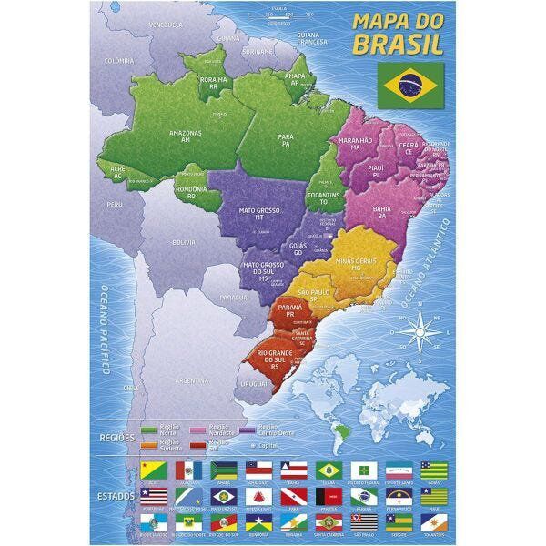Quebra-cabeça (cartonado) Mapa do Brasil 200 Pecas - Grow