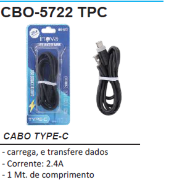 Cabo TIPO C 2.4A INOVA CBO - 5722