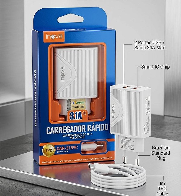 Carregador IP 3.1A CAR - 3159C - Inova UNIDADE