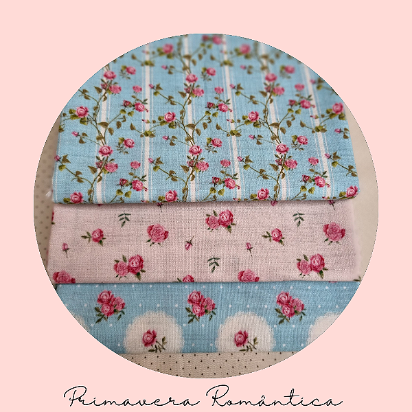 Tecido tricoline digital Primavera Romântica kit com 3 estampas de 50cm x 1m cada