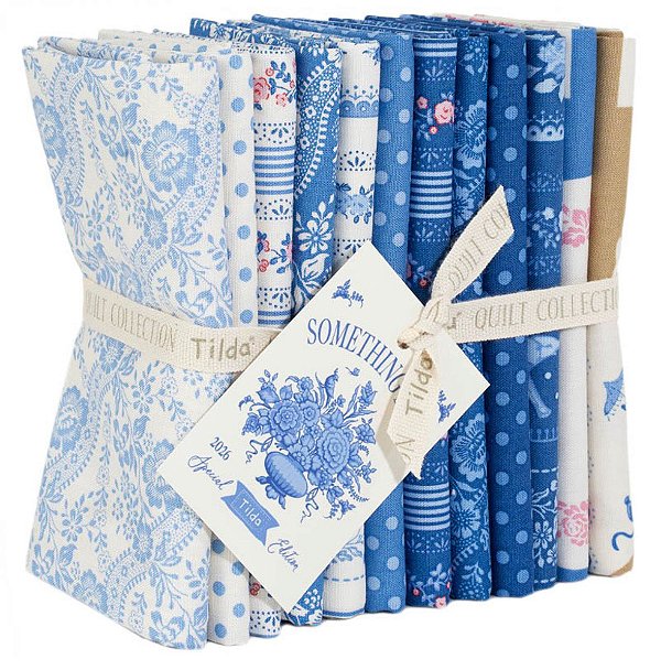 Kit tecidos Tilda something Blue Blenders com 12 estampas em fats de 50cm x 55cm