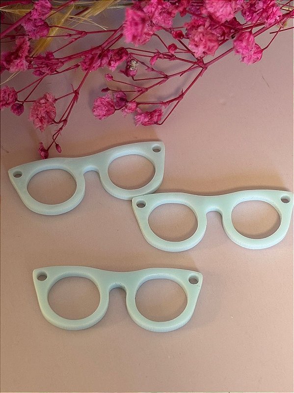 Óculos para bonecas em acrilico 3cm com 3 unidades azul clarinho