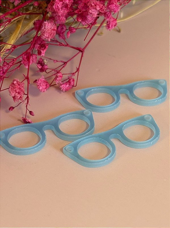 Óculos para bonecas em acrilico 3cm com 3 unidades azul transparente