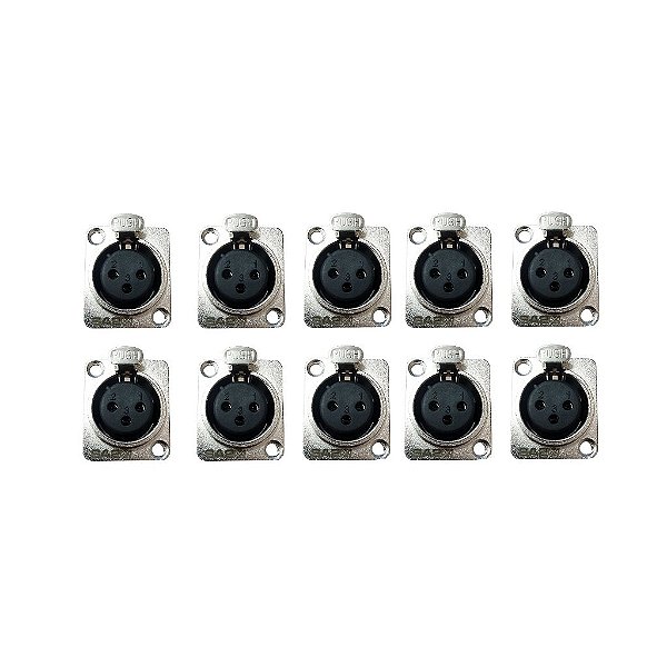 Kit 10 Conectores XLR Fêmea Painel SA2X - SANTO ANGELO