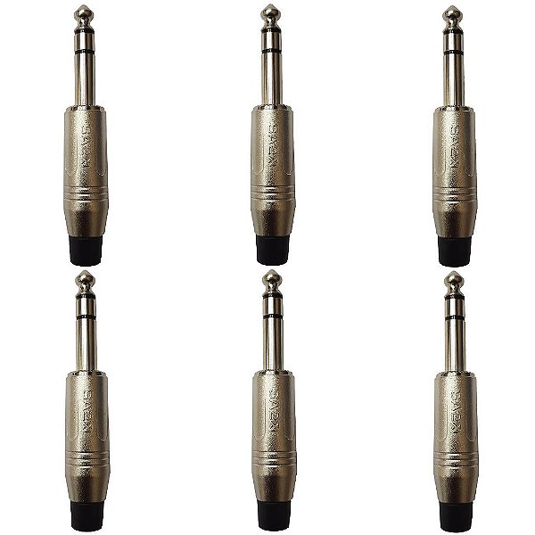 Kit 6 Conectores P10 Macho Estéreo Linha PLG SA2X - SANTO ANGELO