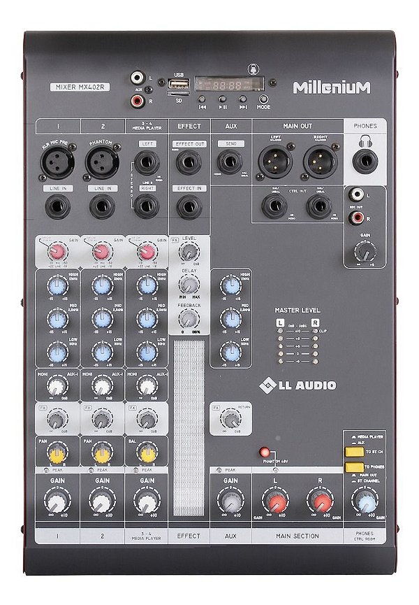 Mesa De Som 4 Canais Bivolt MILLENIUM MX402R - LL AUDIO