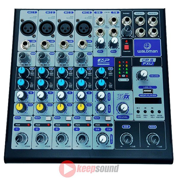 Mesa de Som Analógica 8 Canais CP 8 FXU - WALDMAN