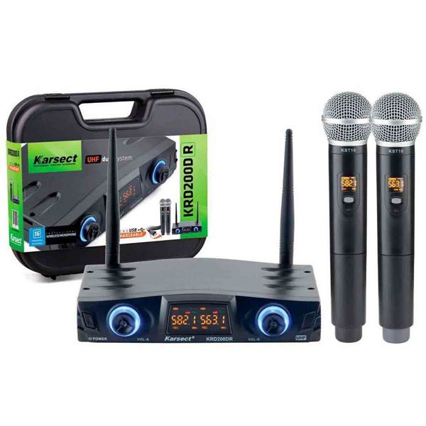 Microfone Duplo Mão Sem Fio Recarregável KRD-200DR DUPLO - KARSECT