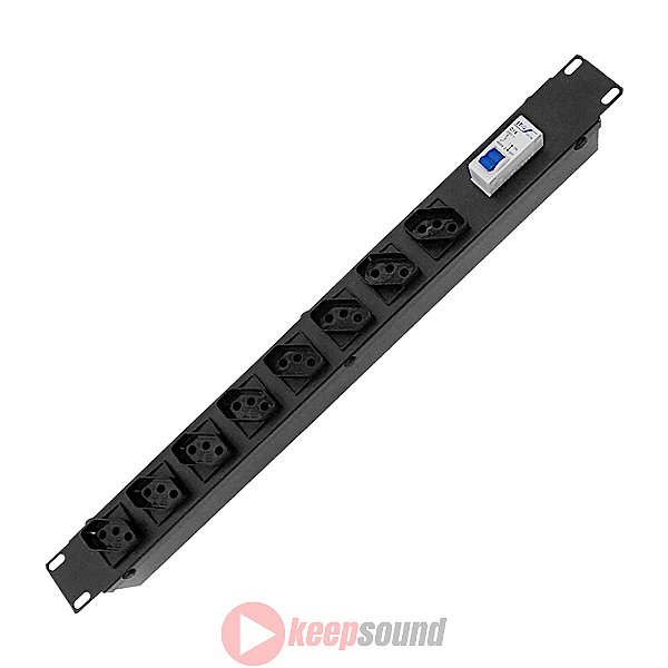 Régua de Energia 8 Tomadas Padrão Rack 20A Com Disjuntor 20A 1,5m RK8D20 - TRANSCOLOR
