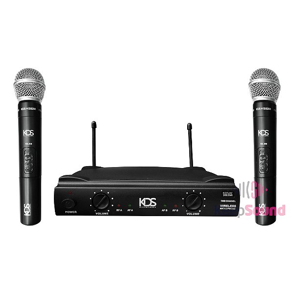 Microfone Profissional de Mão Duplo Sem Fio KDS-W 382M - KDS