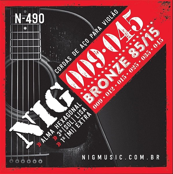Encordoamento Violão Aço Bronze N490 - 009/.045-6 Cordas Nig