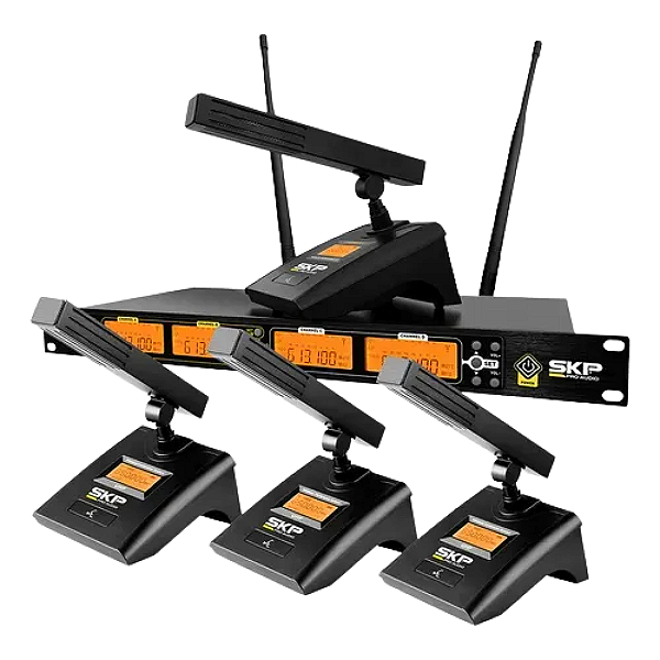 Kit Com 4 Microfones gooseneck sem fio Saconference4 - Skp