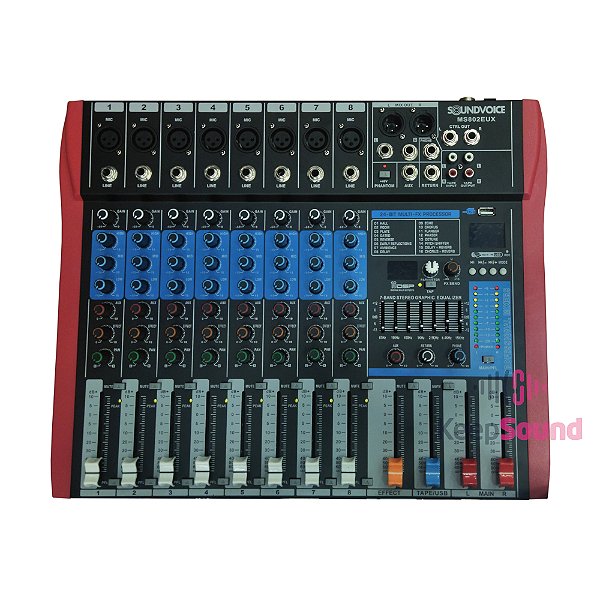 Mesa de Som 8 Canais MS802 EUX - SOUNDVOICE