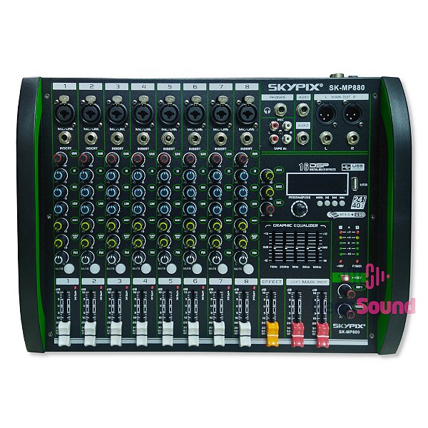 Mesa de Som Analógica 8 Canais 2 auxiliares SK-MP880 PLUS - SKYPIX