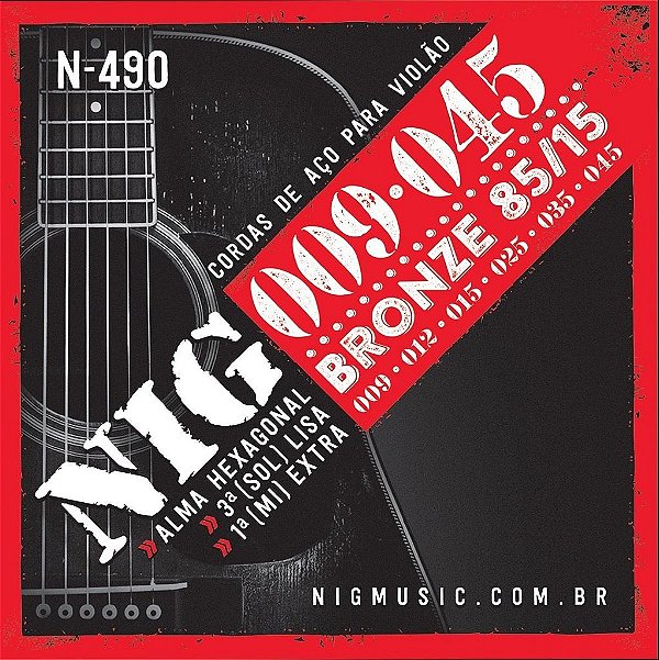 Encordoamento Violão Aço Bronze N490 - 009/.045-6 Cordas Nig