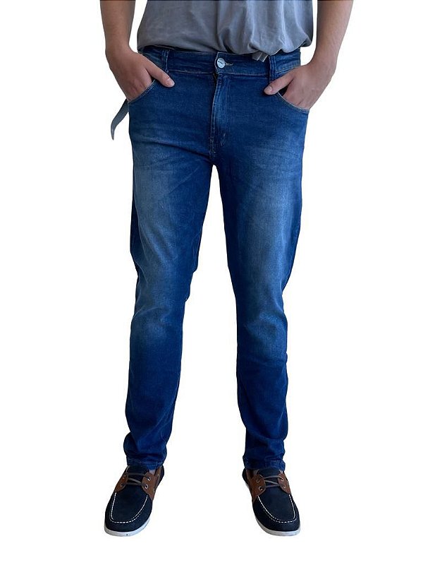 Calça Jeans Slim Bolso Celular Detalhe Bigodes