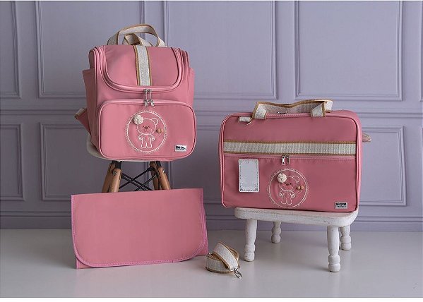 Kit Bolsa Maternidade cor rosa com mochila mamãe Luxo - Ss boutique Infantil  -Tem de tudo para aquela criança que anda no estilo.