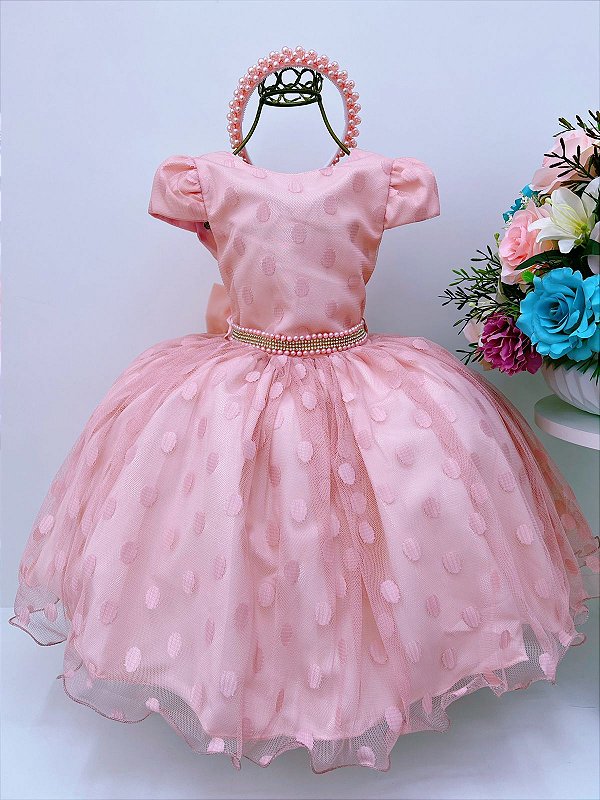 Vestido de Festa Rose Nude com cinto de Pérolas