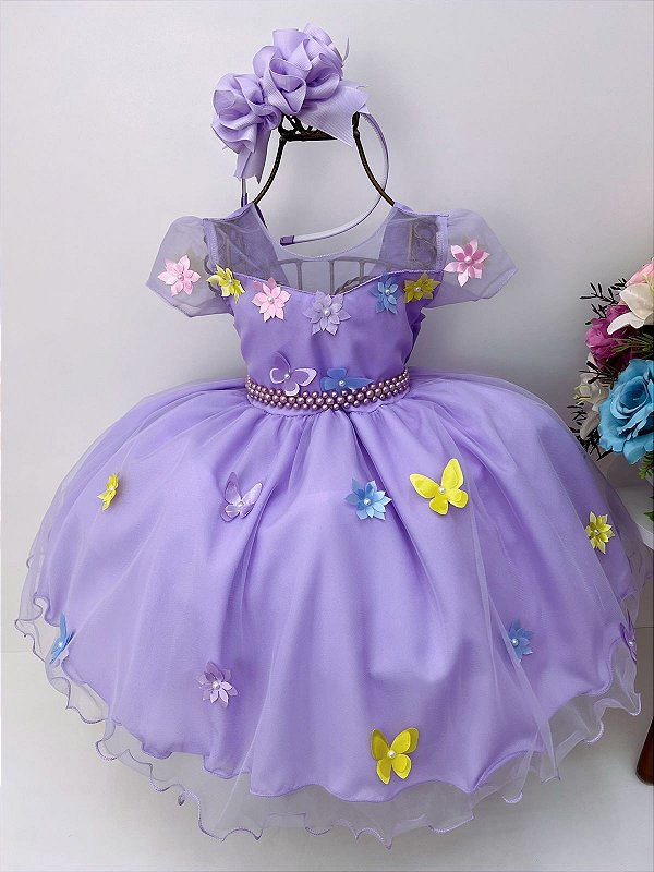 VESTIDO INFANTIL DE FESTA LUXO JARDIM LILÁS