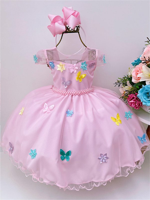 VESTIDO INFANTIL DE FESTA LUXO JARDIM ROSA