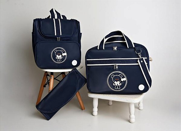 Kit Bolsa Maternidade Luxo Urso com Mochila Marinho