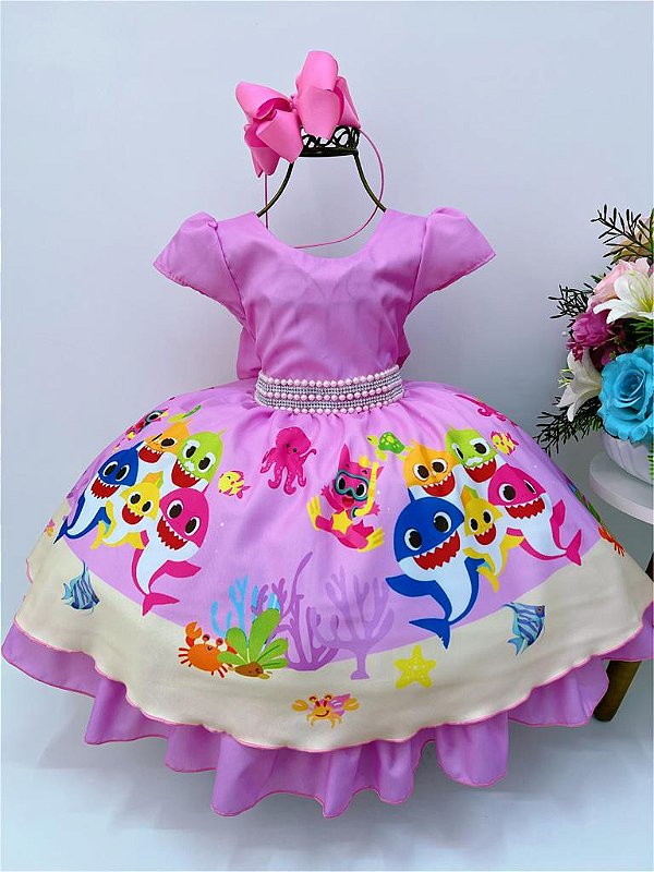 VESTIDO.TEMÁTICO INFANTIL BABY SHARK LUXO