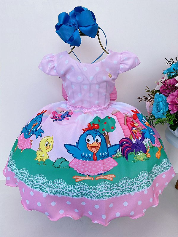 VESTIDO INFANTIL TEMÁTICO GALINHA PINTADINHA LUXO