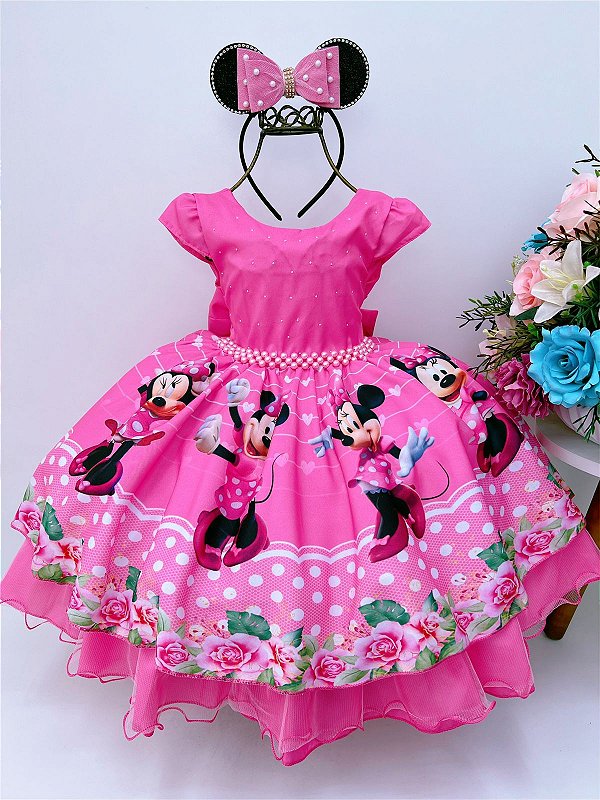 Vestido Temático Minnie Rosa Luxo