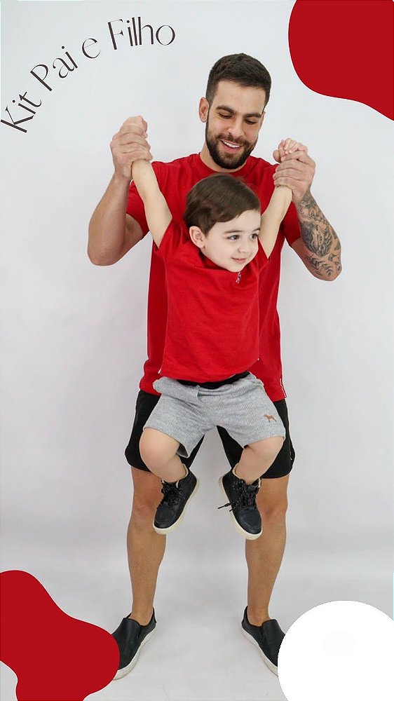 CAMISETA INFANTIL KIT PAI E FILHO VERMELHA