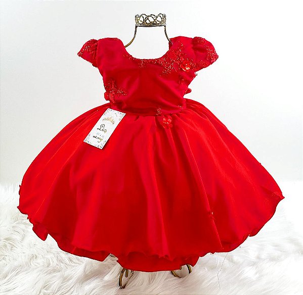 VESTIDO DE FESTA VERMELHO APLIQUE FLOR