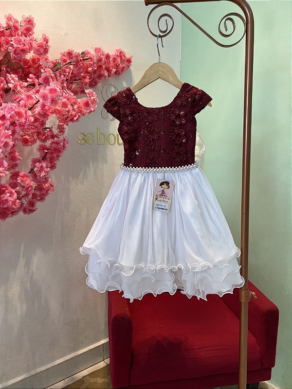 VESTIDO DE FESTA MARSALA COM BRANCO