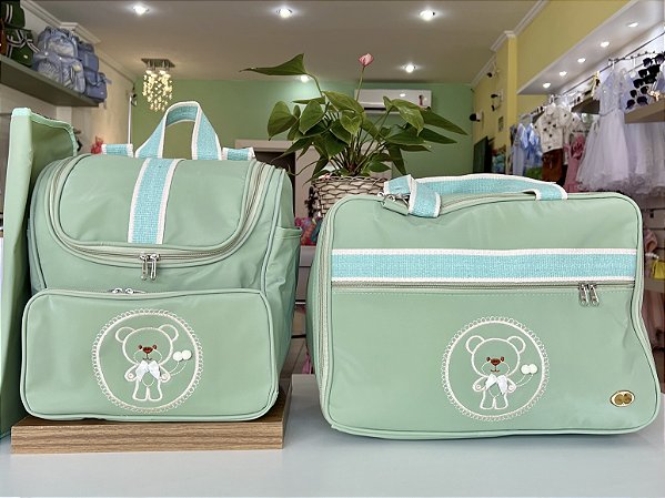 Kit Bolsa Maternidade Luxo Urso com Mochila Verde Bebê